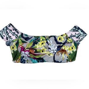 Maaji Swimwear Pink & Grey Tropical Print Reversible Off Shoulder Bikini Top